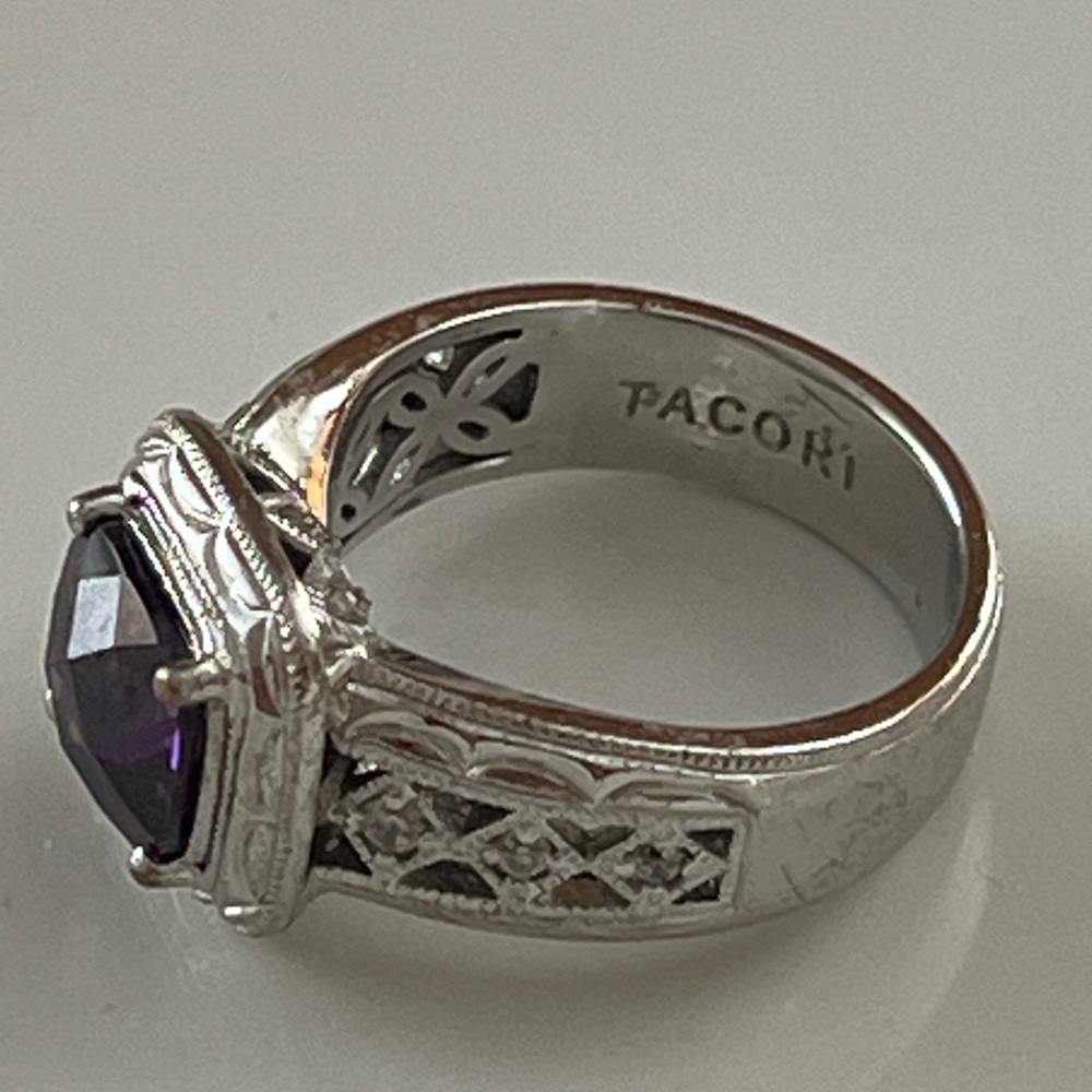 Vintage Tacori Cushion Cut Amethyst & CZ Over 925 Sterling Silver Ring - Picture 9 of 13
